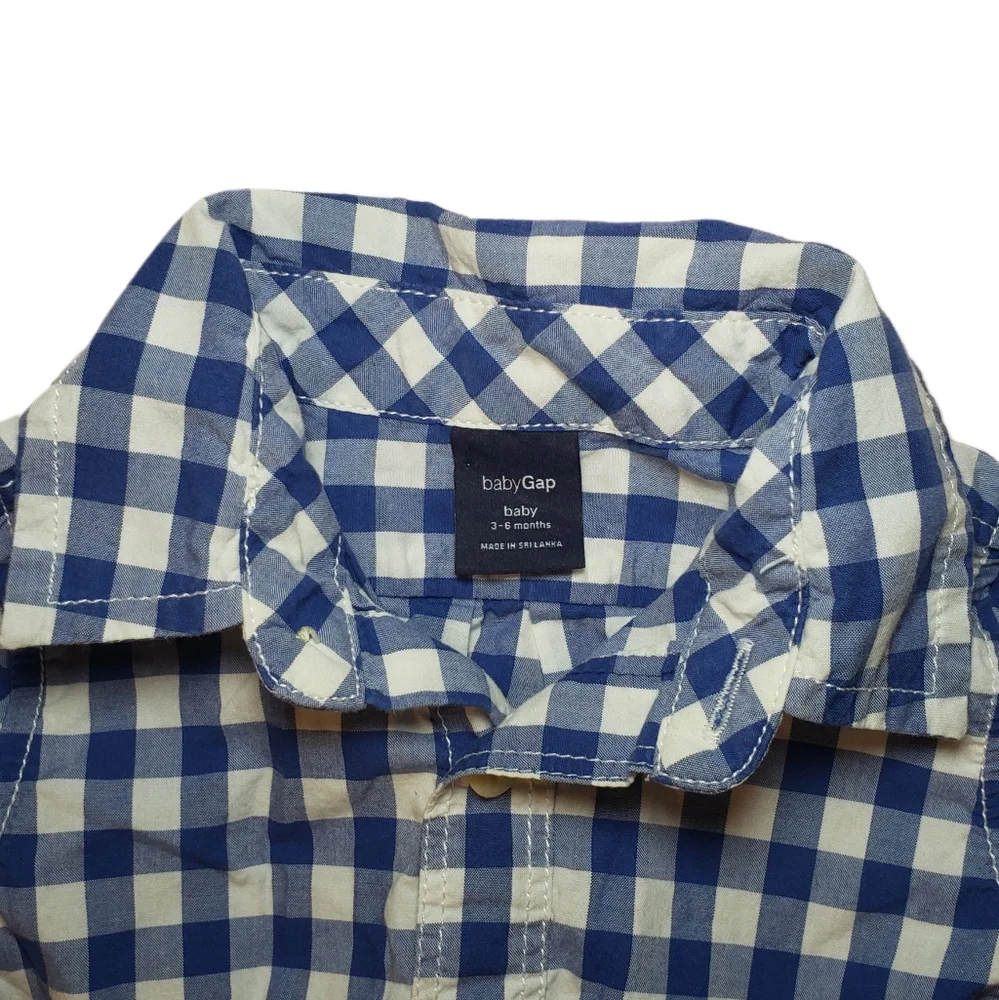 Baby Gap 3-6m Blue Gingham Checked Button Down Shirt Bodysuit